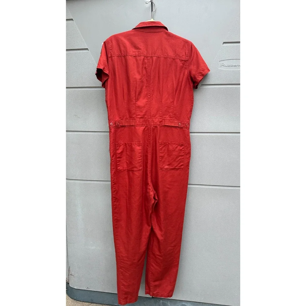 Quince Women Linen/Organic Cotton Utility Jumpsuit Overall Terracotta Sz S